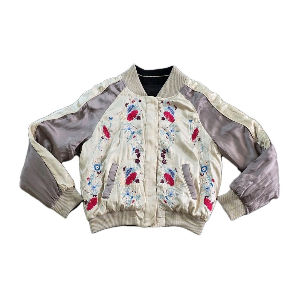 Mes Demoiselles Paris Silk Reversible Jacket 38 US 6 Zip Floral Embroidery Boho